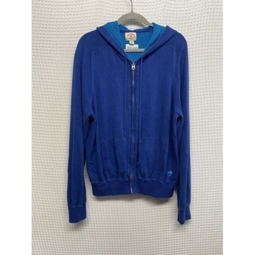 Brooks Brothers Blue Contrasted Knit Hoodie FullZip Fleece Sweater Men 2XL China